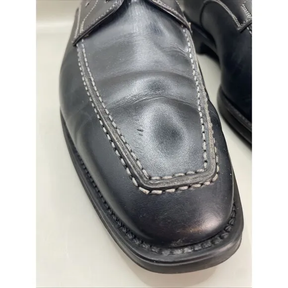 Santoni Oxford Mens 9.5 D Black Leather Dress Shoe Lace Up 24155001