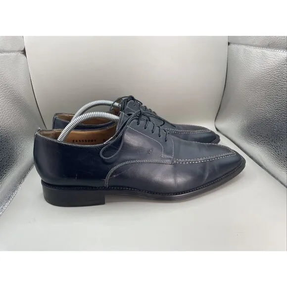 Santoni Oxford Mens 9.5 D Black Leather Dress Shoe Lace Up 24155001