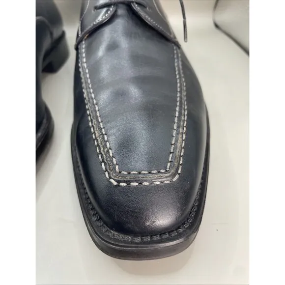 Santoni Oxford Mens 9.5 D Black Leather Dress Shoe Lace Up 24155001
