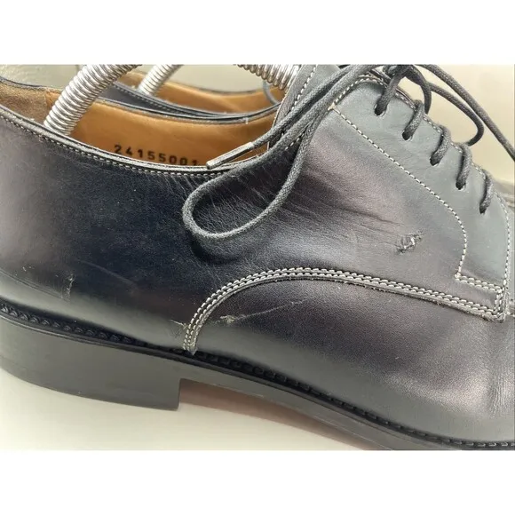 Santoni Oxford Mens 9.5 D Black Leather Dress Shoe Lace Up 24155001