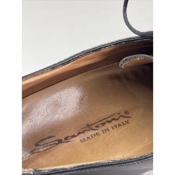 Santoni Oxford Mens 9.5 D Black Leather Dress Shoe Lace Up 24155001