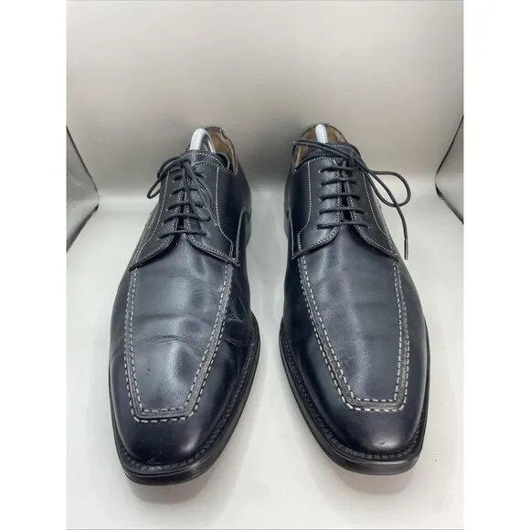 Santoni Oxford Mens 9.5 D Black Leather Dress Shoe Lace Up 24155001