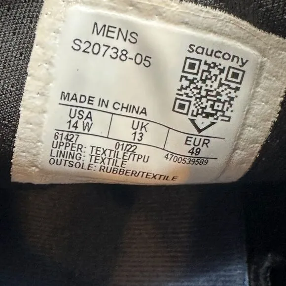 Saucony Peregrine 12 Men's 14 W Wide Black Athletic Shoes Lace-Up Low Sneakers