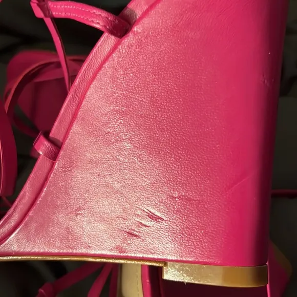 SCHUTZ Deonne Hot Pink Ankle Wrap Leather Wedge Sandals Size 10.5B