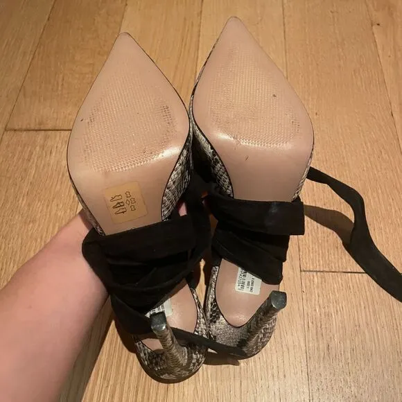 Schutz Heels Snake Print Lace up Pumps Sandals Gray Black 8 B