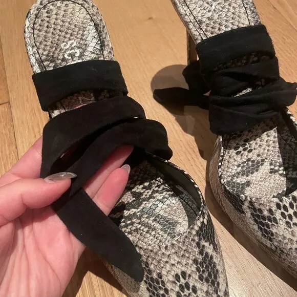 Schutz Heels Snake Print Lace up Pumps Sandals Gray Black 8 B