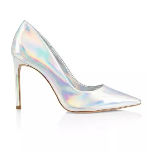 SCHUTZ Lou Pumps Heels Size 8.5 NEW Iridescent Silver Metallic Formal Party