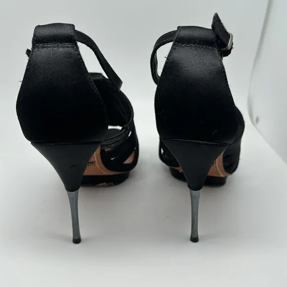 Schutz Strappy Black Satin Leather Casual Party High Heels Shoes Sandals Size 7B