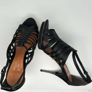 Schutz Strappy Black Satin Leather Casual Party High Heels Shoes Sandals Size 7B