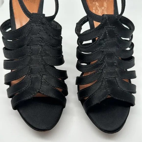 Schutz Strappy Black Satin Leather Casual Party High Heels Shoes Sandals Size 7B