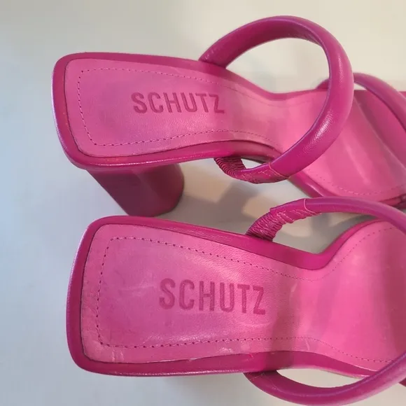 SCHUTZ Ully Nappa Leather Sandals in Hot Pink