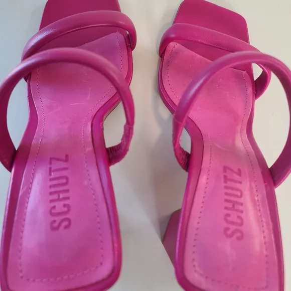 SCHUTZ Ully Nappa Leather Sandals in Hot Pink