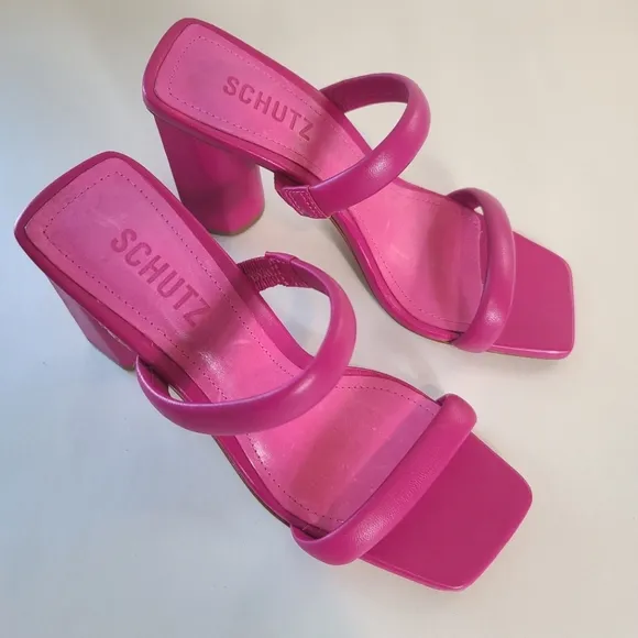 SCHUTZ Ully Nappa Leather Sandals in Hot Pink