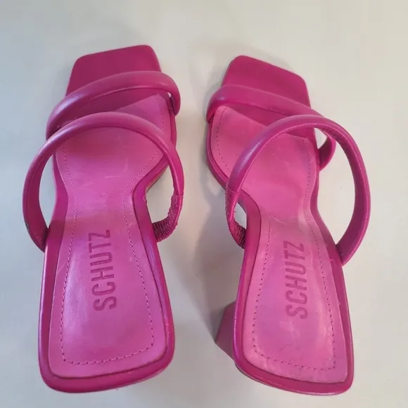 SCHUTZ Ully Nappa Leather Sandals in Hot Pink