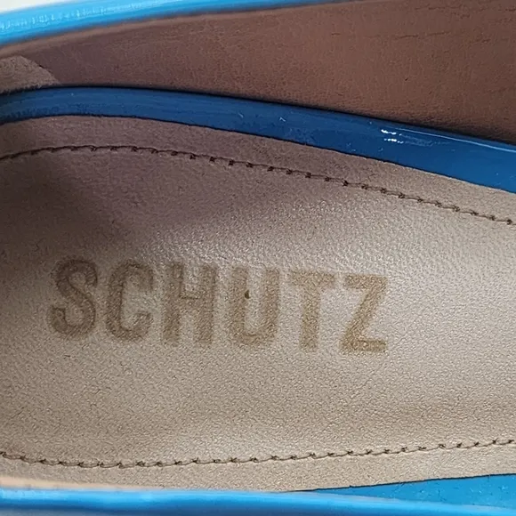 Schutz Women's Lou Patent Bright Ocean Stiletto Pointed Toe Pump Shoes - 9