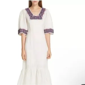 SEA New York Leah Embroidered Party Midi Dress cream red blue size 4 linen