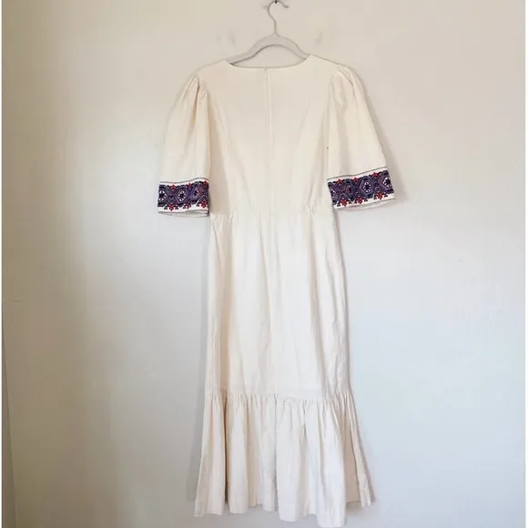 SEA New York Leah Embroidered Party Midi Dress cream red blue size 4 linen