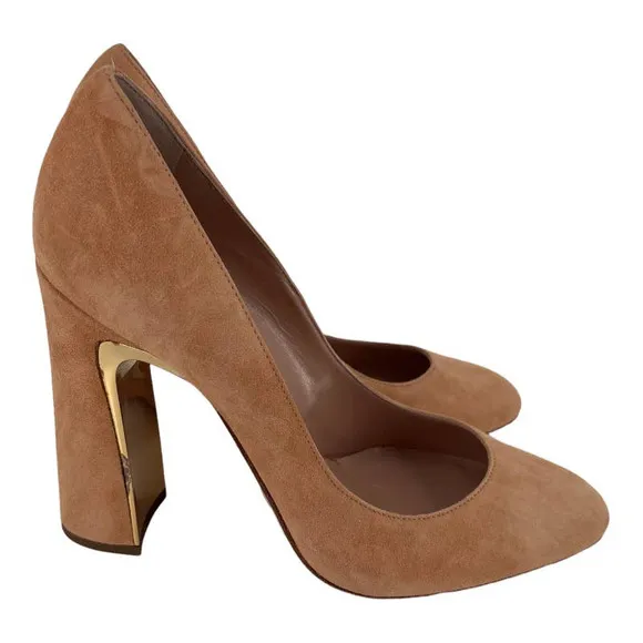 SEBASTIAN Italy Pumps Sand Suede Leather Heels Women's Sz 38 / 8 NIB $600