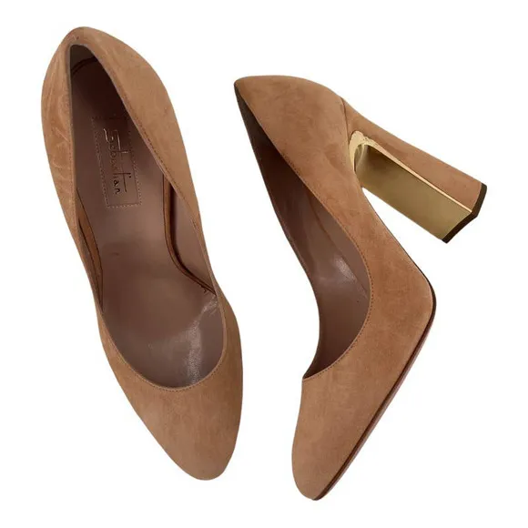 SEBASTIAN Italy Pumps Sand Suede Leather Heels Women's Sz 38 / 8 NIB $600