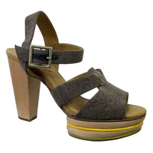 See by Chloe Canvas Slingback Sandals Wooden Platform Heel EUR 40 US 10 Summer