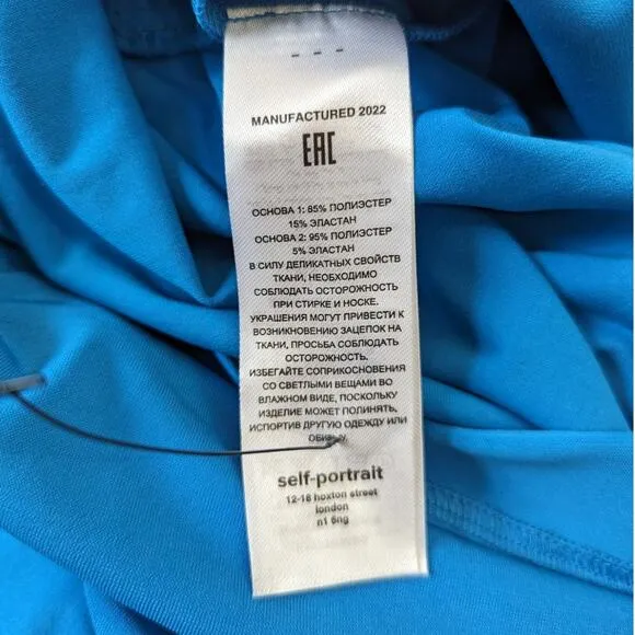 Self-Portrait Blue One Shoulder Ruched Mini Dress Long Sleeve Size 4 Preowned