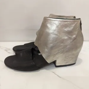 Settima Silver Black Leather Missile Chunky Heeled Sandals Made in Italy 36.5