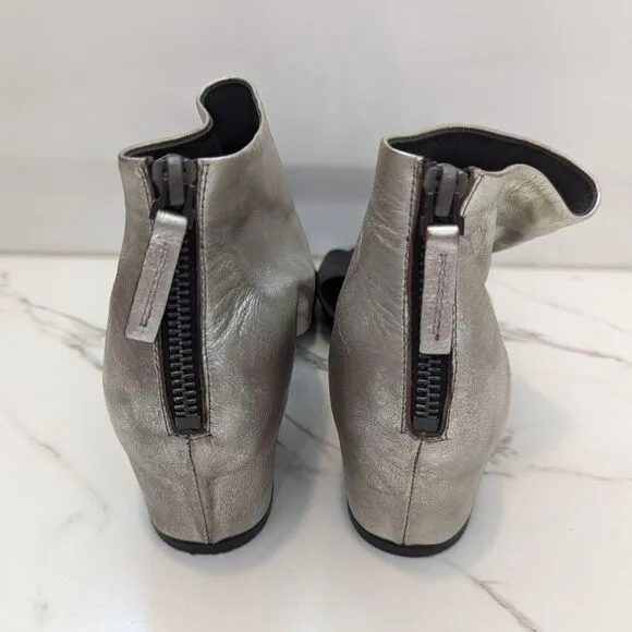 Settima Silver Black Leather Missile Chunky Heeled Sandals Made in Italy 36.5