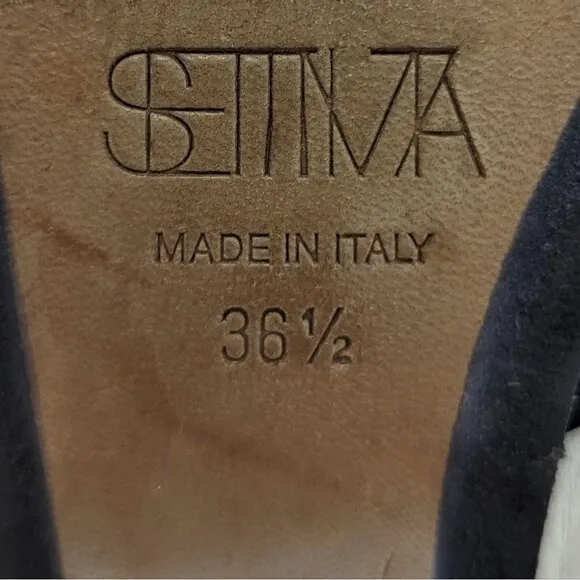 Settima Silver Black Leather Missile Chunky Heeled Sandals Made in Italy 36.5