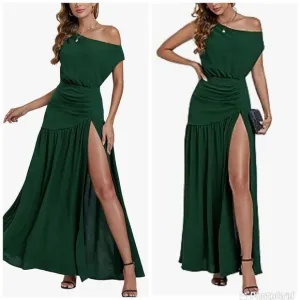 Sexy Women's Short Sleeve High Split Off Shoulder Long Party Dress XL