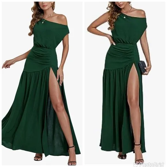 Sexy Women's Short Sleeve High Split Off Shoulder Long Party Dress XL