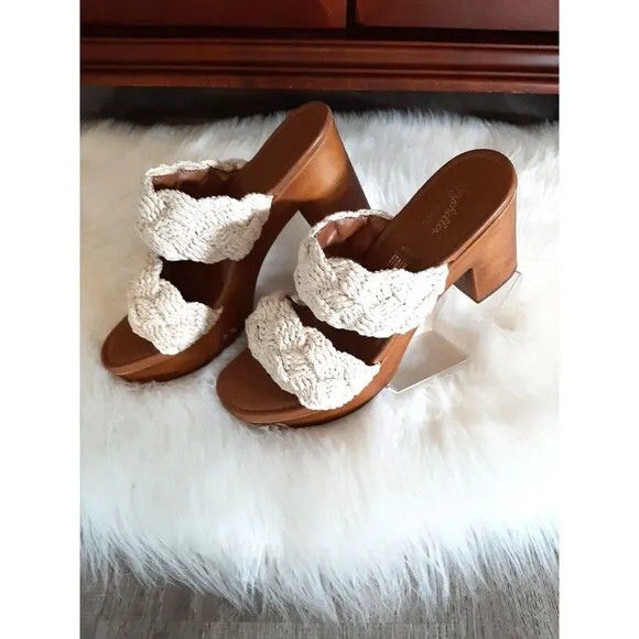 Seychelles Smoke Show NATURAL MACRAME Women's Size 10 Boho Block Heel Sandals