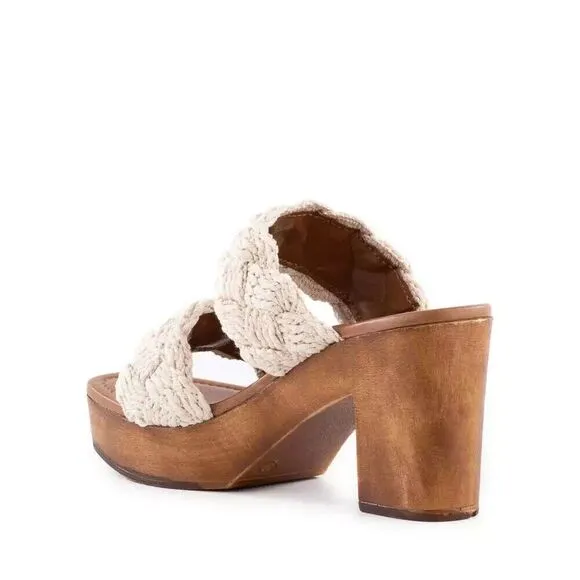 Seychelles Smoke Show NATURAL MACRAME Women's Size 10 Boho Block Heel Sandals