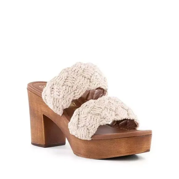 Seychelles Smoke Show NATURAL MACRAME Women's Size 10 Boho Block Heel Sandals