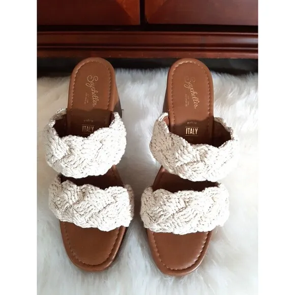 Seychelles Smoke Show NATURAL MACRAME Women's Size 10 Boho Block Heel Sandals