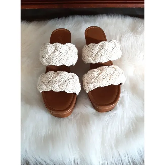 Seychelles Smoke Show NATURAL MACRAME Women's Size 10 Boho Block Heel Sandals