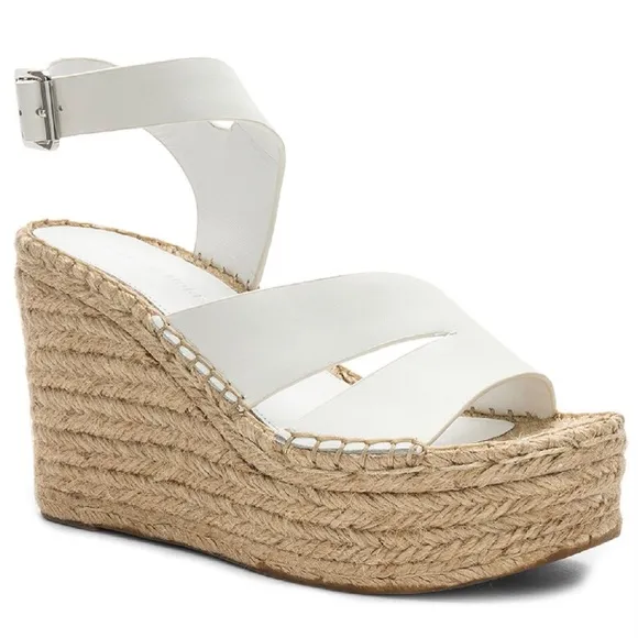 SIGERSON MORRISON Arien platform wedge Espadrille white leather sandal pumps 8.5