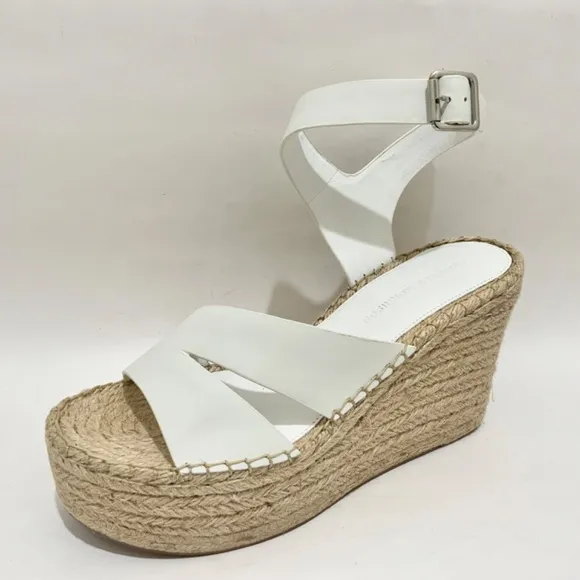SIGERSON MORRISON Arien platform wedge Espadrille white leather sandal pumps 8.5