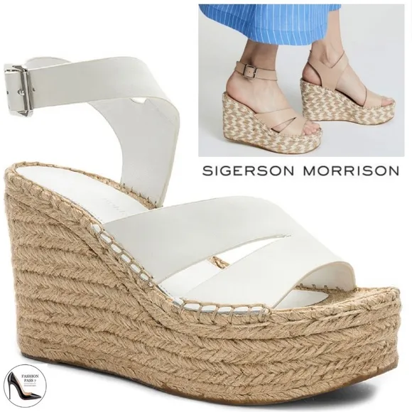 SIGERSON MORRISON Arien platform wedge Espadrille white leather sandal pumps 8.5