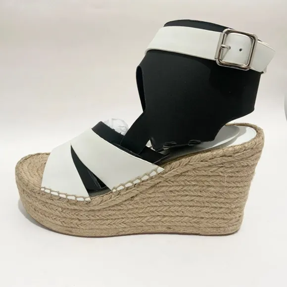 SIGERSON MORRISON Arien platform wedge Espadrille white leather sandal pumps 8.5