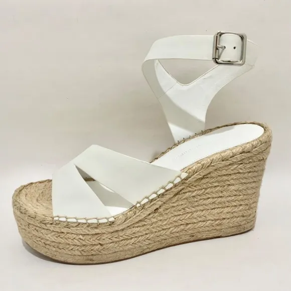 SIGERSON MORRISON Arien platform wedge Espadrille white leather sandal pumps 8.5