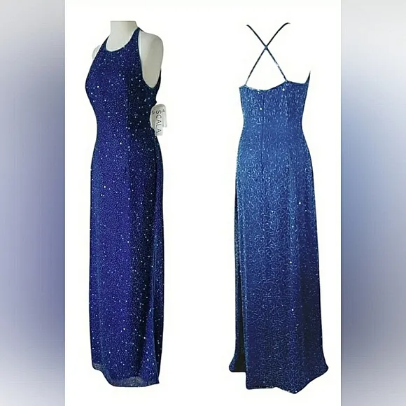 Silk Sequin XL Beaded Sparkling Formal Midnight Blue Ball Gown