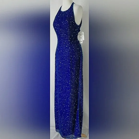 Silk Sequin XL Beaded Sparkling Formal Midnight Blue Ball Gown