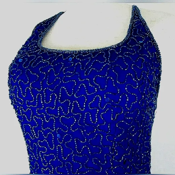 Silk Sequin XL Beaded Sparkling Formal Midnight Blue Ball Gown