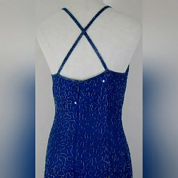 Silk Sequin XL Beaded Sparkling Formal Midnight Blue Ball Gown
