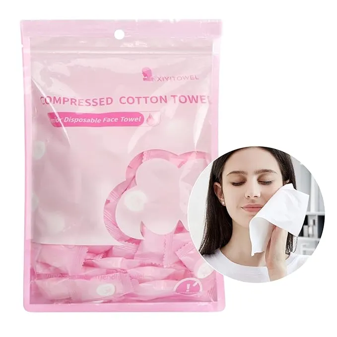 Simfree 100PCS Compressed Towel,Disposable Face Compressed Towel,Disposable Portable Face Towel Mini Tablets Cotton Coin Tissue for Travel,Camping,Hiking,Sports, Home Compressed Hand Wipes(Pink)