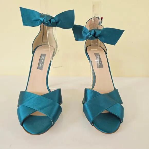 SJP Sarah Jessica Parker Ankle Strap Bow Buckingham Sandals Heels Size 38.5 8