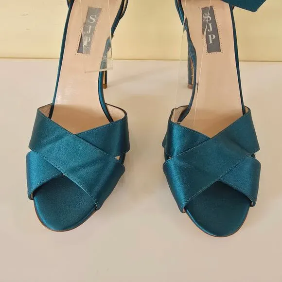 SJP Sarah Jessica Parker Ankle Strap Bow Buckingham Sandals Heels Size 38.5 8