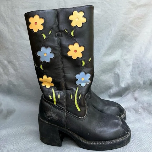Skechers RARE 90's Y2K Flower Platform Boots Shoes Size 8.5 Festival Party