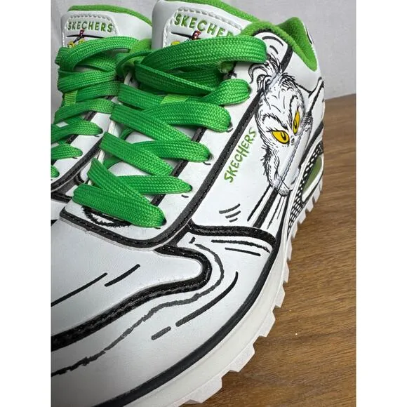Skechers The Grinch Dr Seuss Shoes Women's 5 Youth 3 White Green Uno Rugged NWT