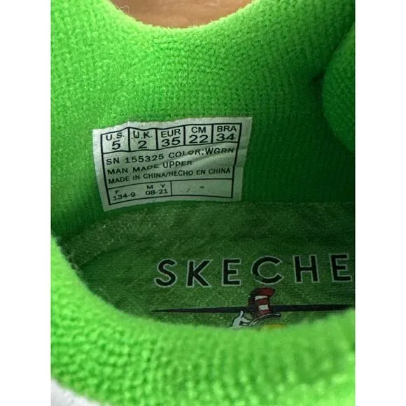 Skechers The Grinch Dr Seuss Shoes Women's 5 Youth 3 White Green Uno Rugged NWT